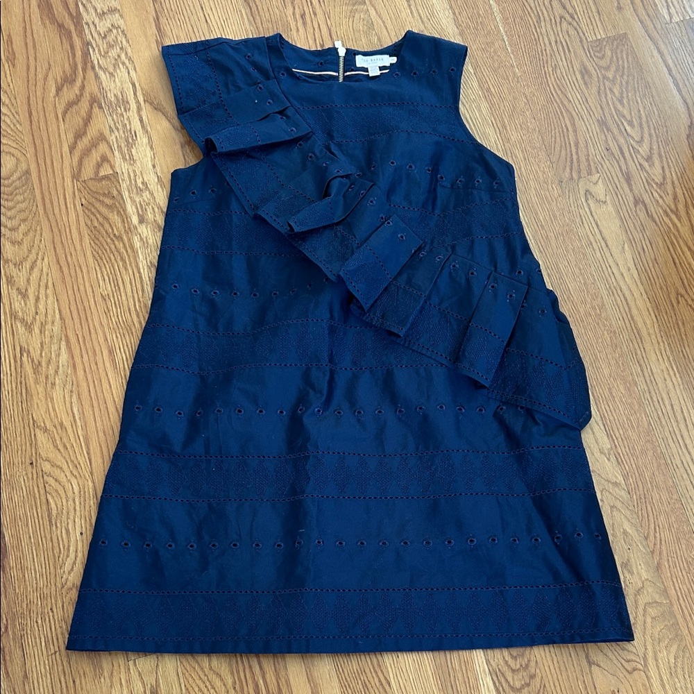Ted Baker Mahlene eyelet embroidered ruffle cotton shift dress size 3
